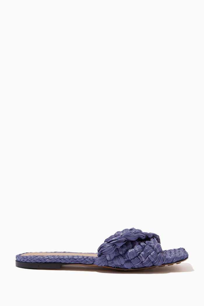 

Stretch Flat Sandals in Intrecciato Raffia, Purple