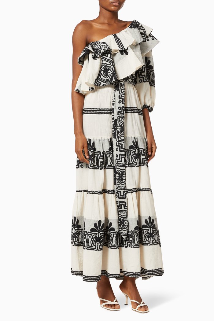 

Zakar One-shoulder Cotton Maxi Dress, Black