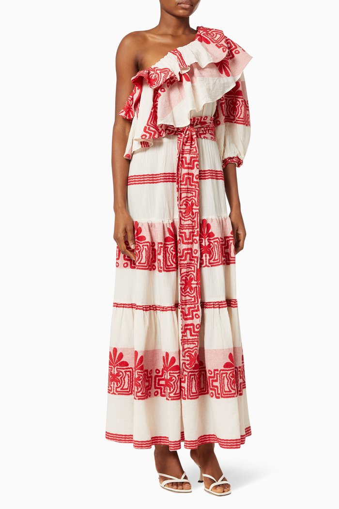 

Zakar One-shoulder Cotton Maxi Dress, Red