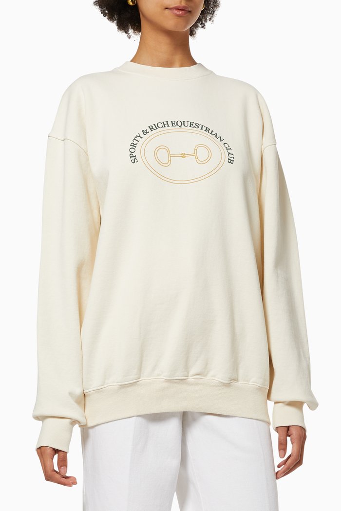 Equestrian Club Crewneck Sweatshirt in Cotton, Neutral