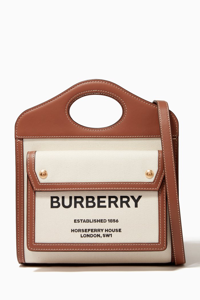 

Mini Pocket Bag in Canvas & Leather, Brown