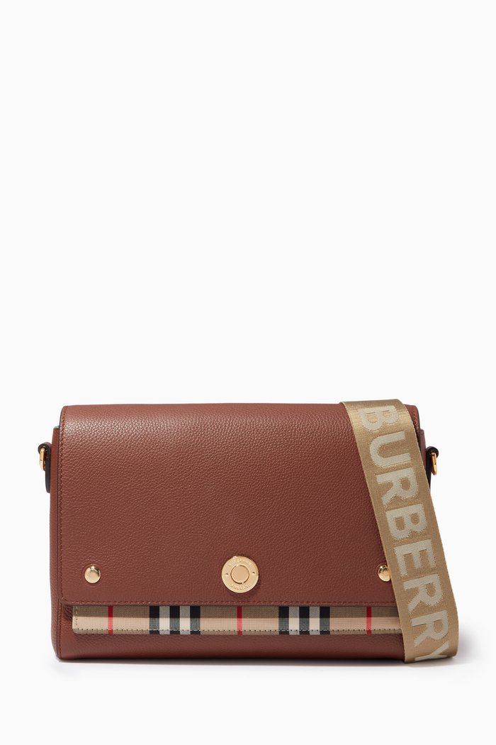 

Note Crossbody Bag in Leather & Vintage Check, Brown