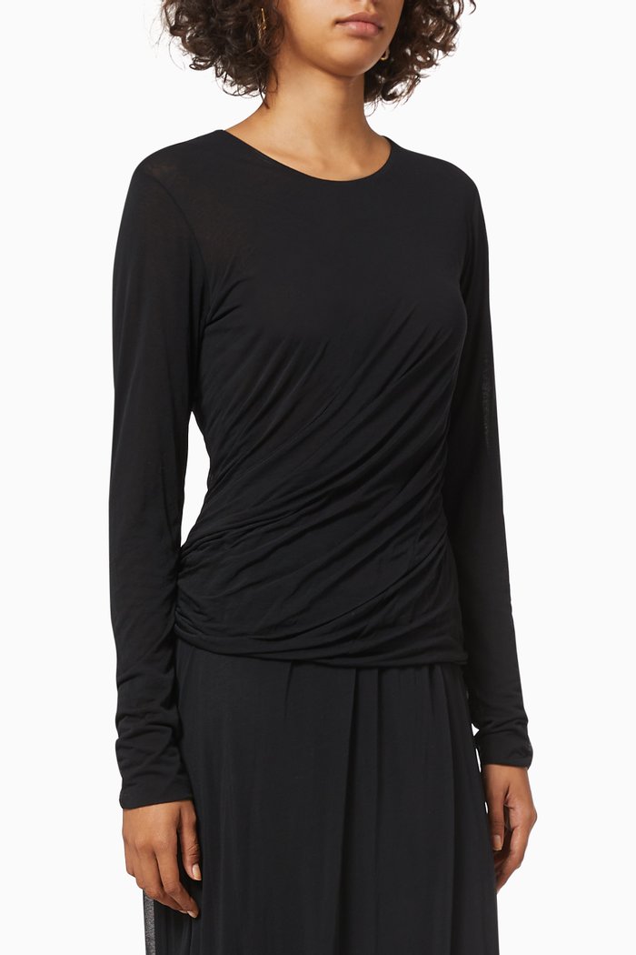 

Caris Gathered Top in Cotton, Black