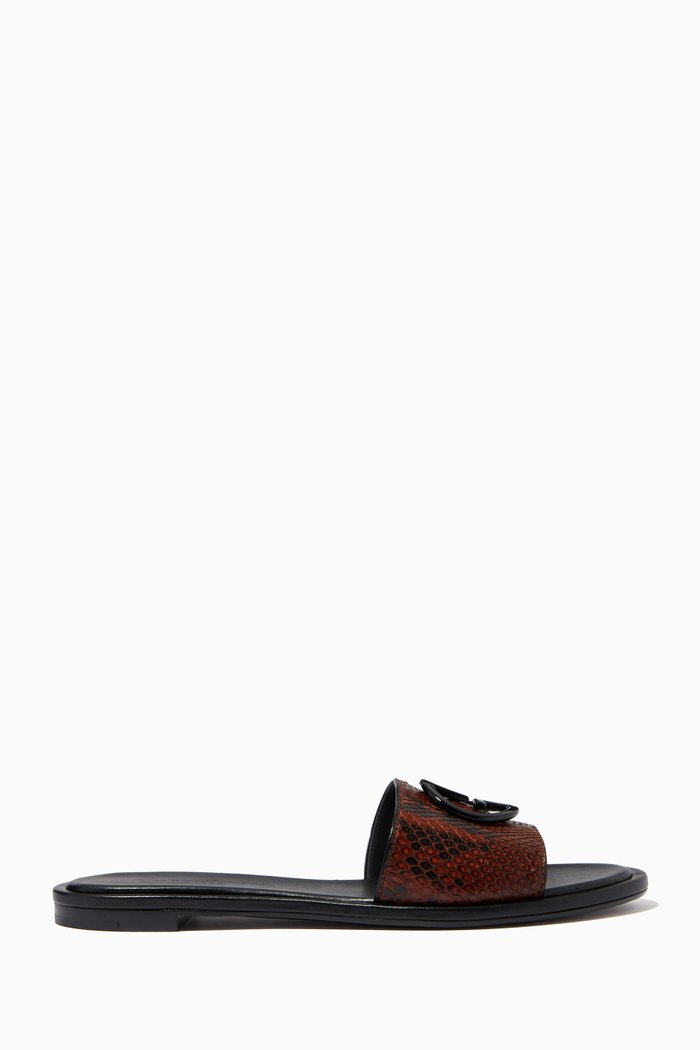 

Yuma Slide Sandals in Python-stamped Leather, Brown