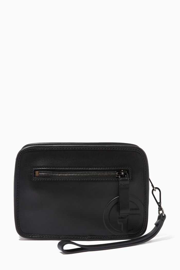 

GA Embossed Pochette in Nylon & Leather, Black