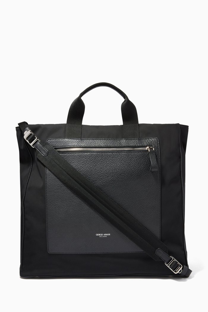 

GA Tote Bag in Nylon & Leather, Black
