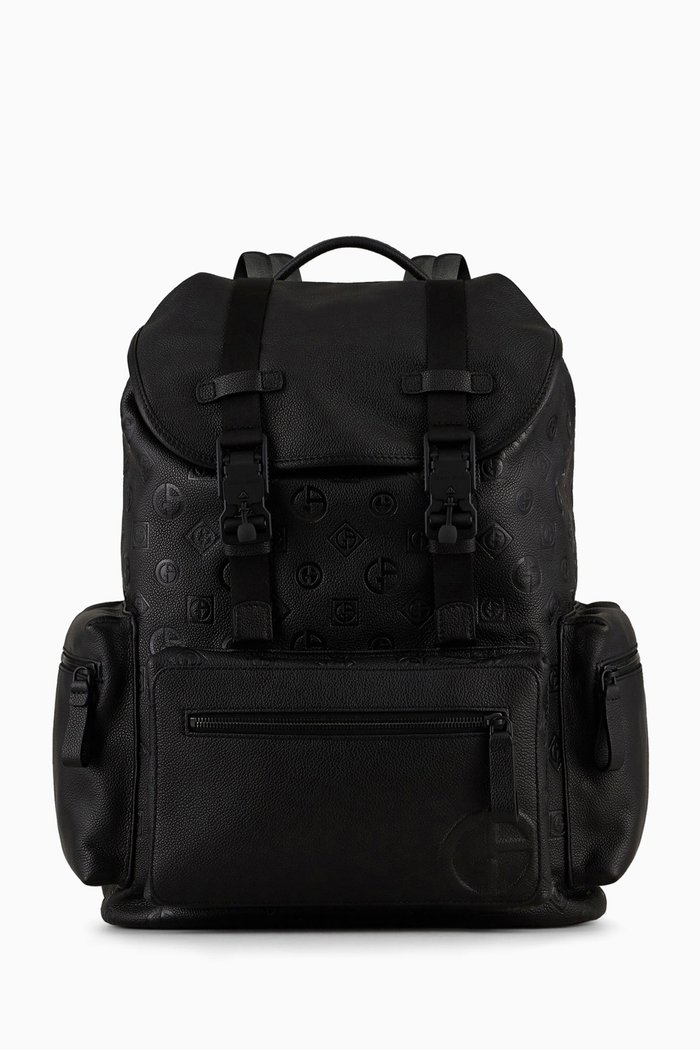 

GA Monogram Backpack in Leather, Black