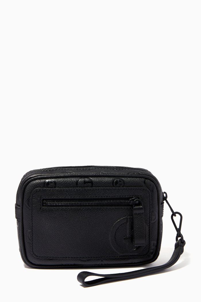 GA Pochette in Nylon & Leather, Black