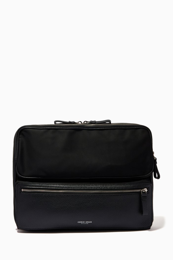 

GA Laptop Bag in Leather & Nylon, Black