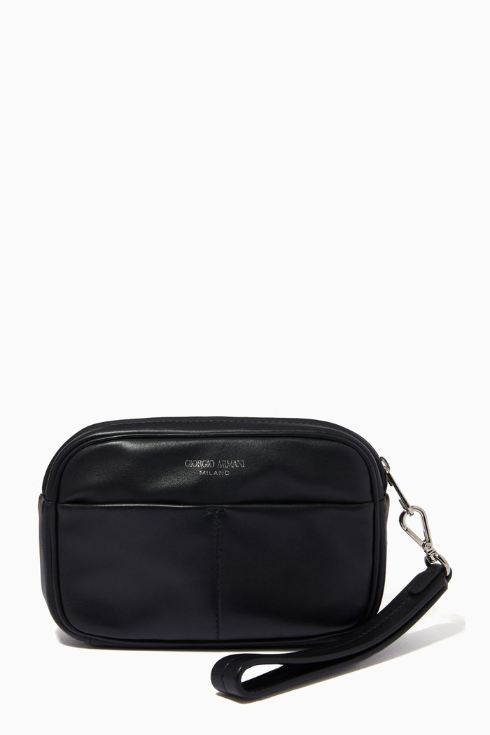 

GA Wash Bag in Smooth Leather, Black