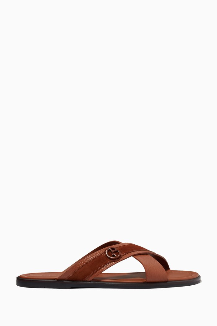 

Criss-cross Slide Sandals in Suede, Brown