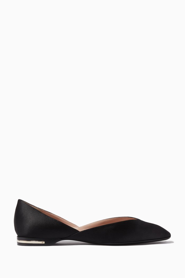 Square Toe Ballerina Flats in Satin, Black