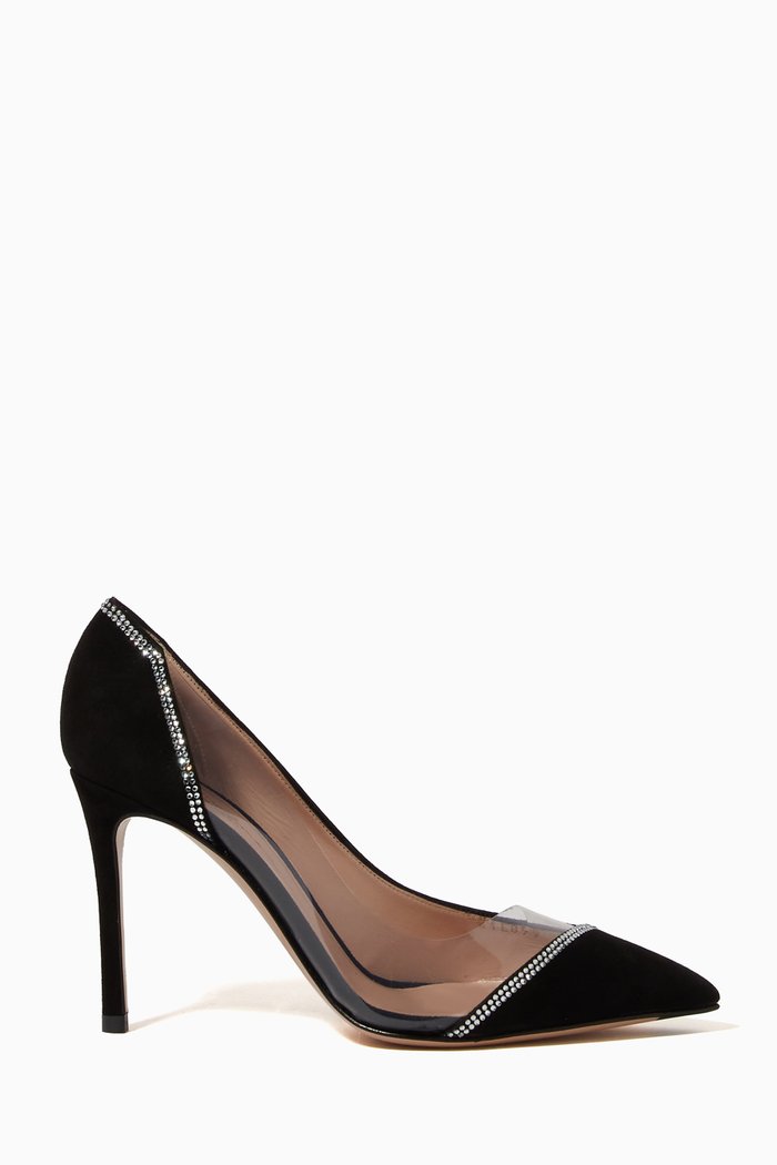 

Asymmetric Strass Pumps in Suede & PVC, Black
