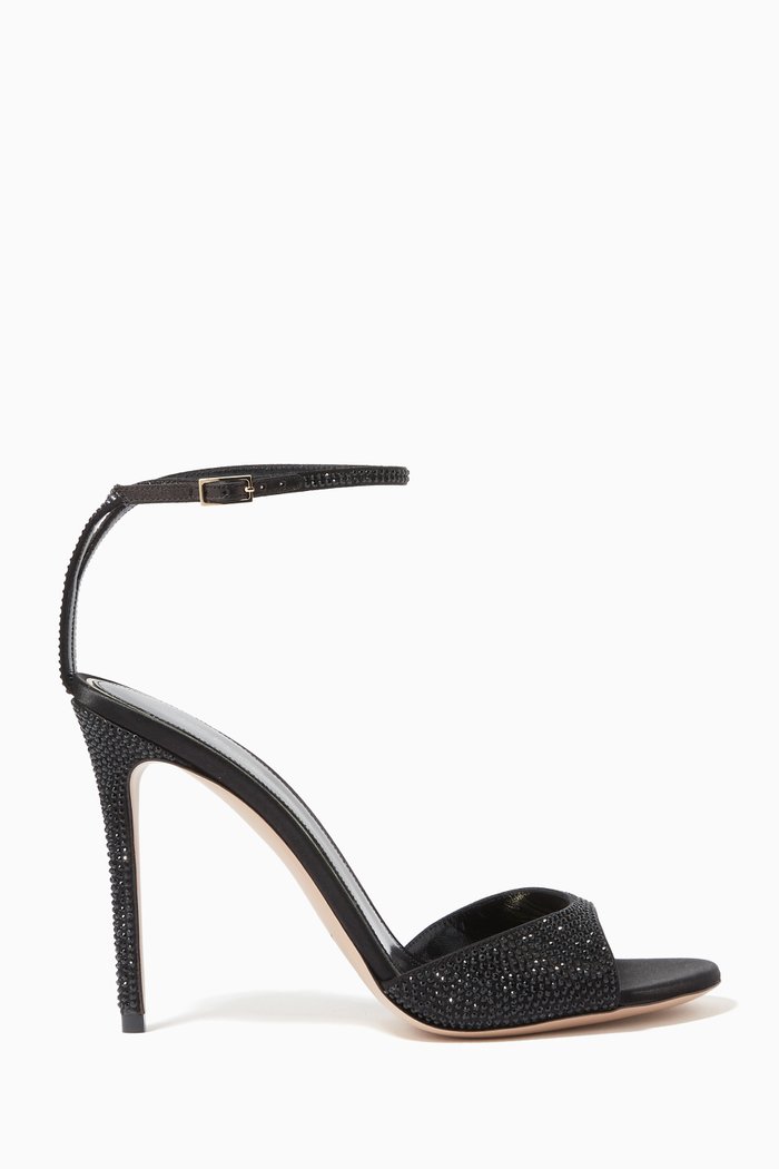 

Crystal Embellished Sandals in Satin, Black