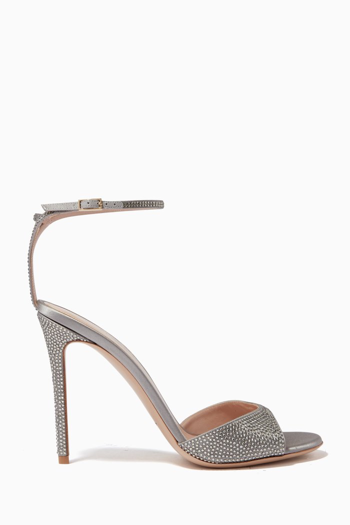 

Crystal Embellished Sandals in Satin, Grey