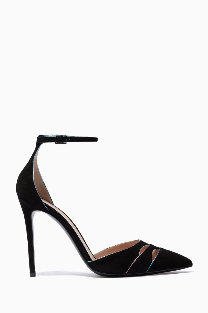 

Metallic Piping Court Shoes in Suede Leather, Black