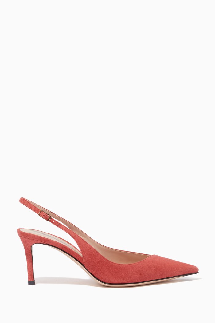 

Asymmetrical Slingback Kitten Heel Pumps in Suede Leather, Pink