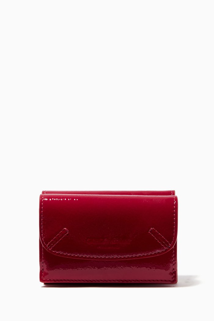 

La Prima Trifold Wallet in Grained Patent Leather, Red