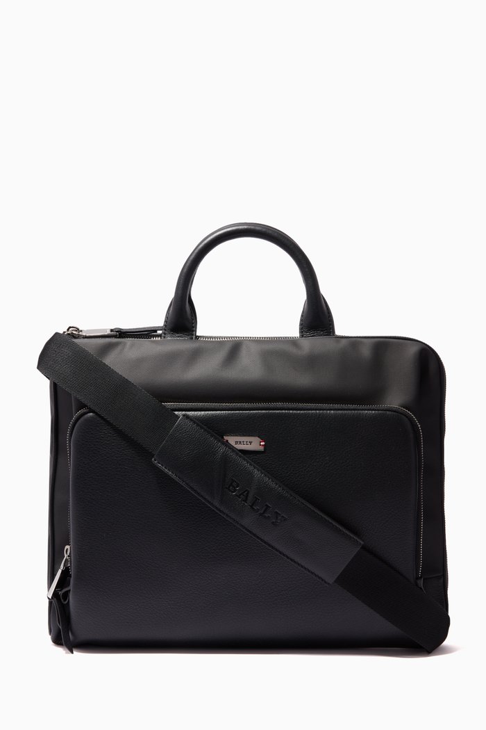 

Valdio Business Bag in Leather & Canvas, Black