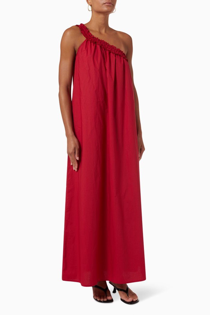 Donatella Maxi Dress in Cotton Poplin, Red