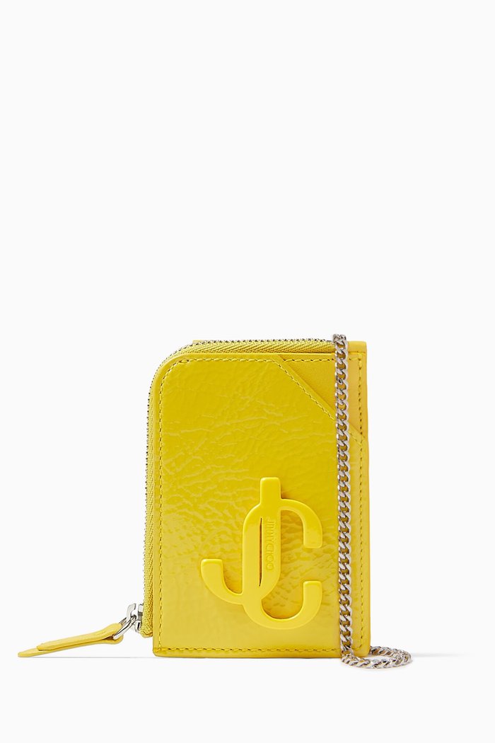 

JC Chain Cardholder in Patent Textured Leather, Yellow