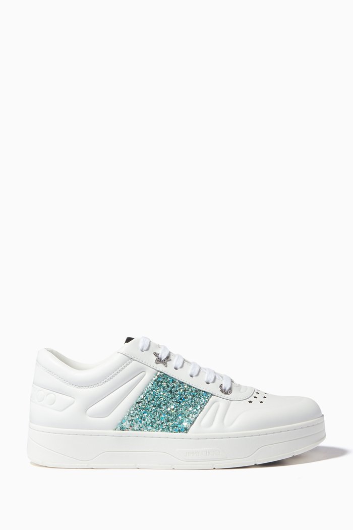

Hawaii/F Sneakers with Coarse Glitter Stripe in Leather, White