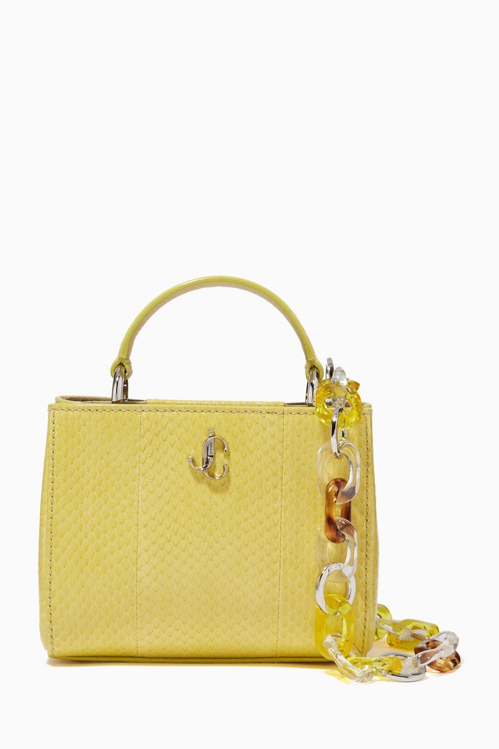 Varenne Mini Handbag with Plexi Chain in Glossy Elaphe, Yellow