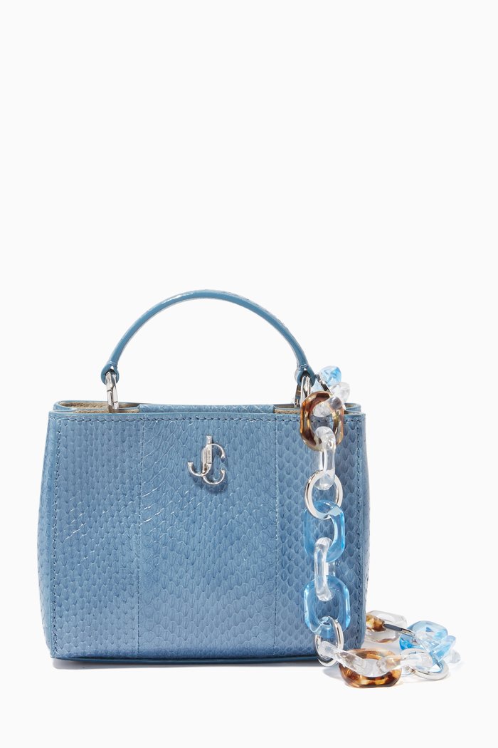 Varenne Mini Handbag with Plexi Chain in Glossy Elaphe, Blue