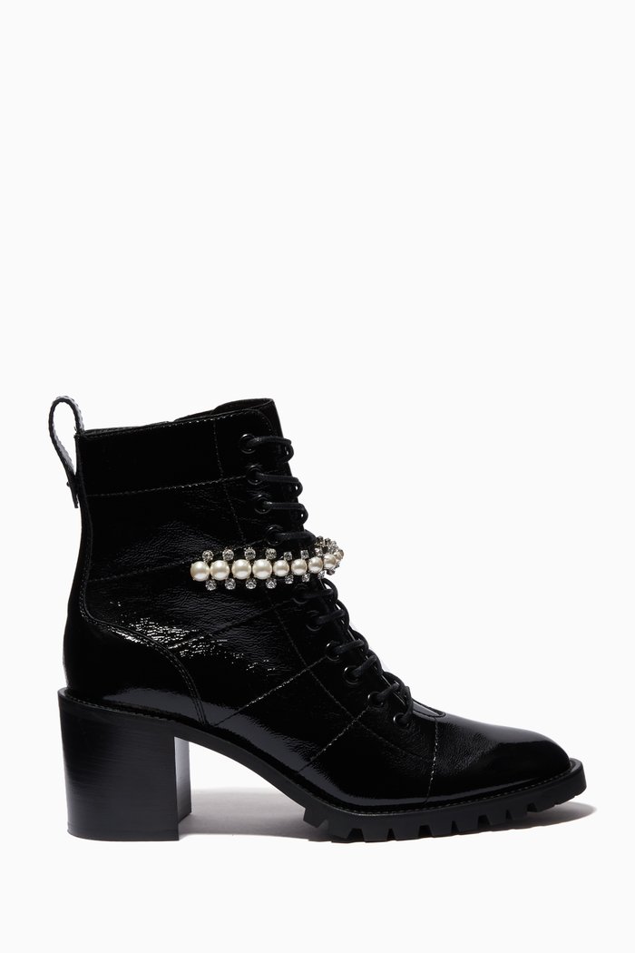 Cruz 65 Combat Boots with Crystals & Pearls in Naplack, Black