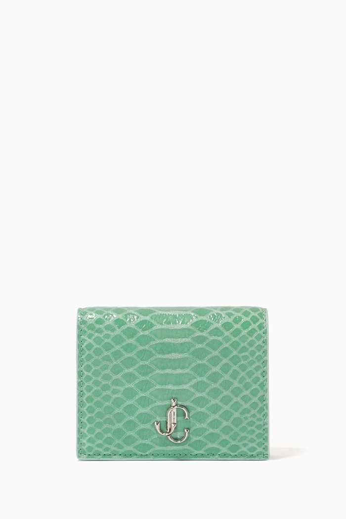 Hanne Wallet in Gel Snake-printed Leather, Green