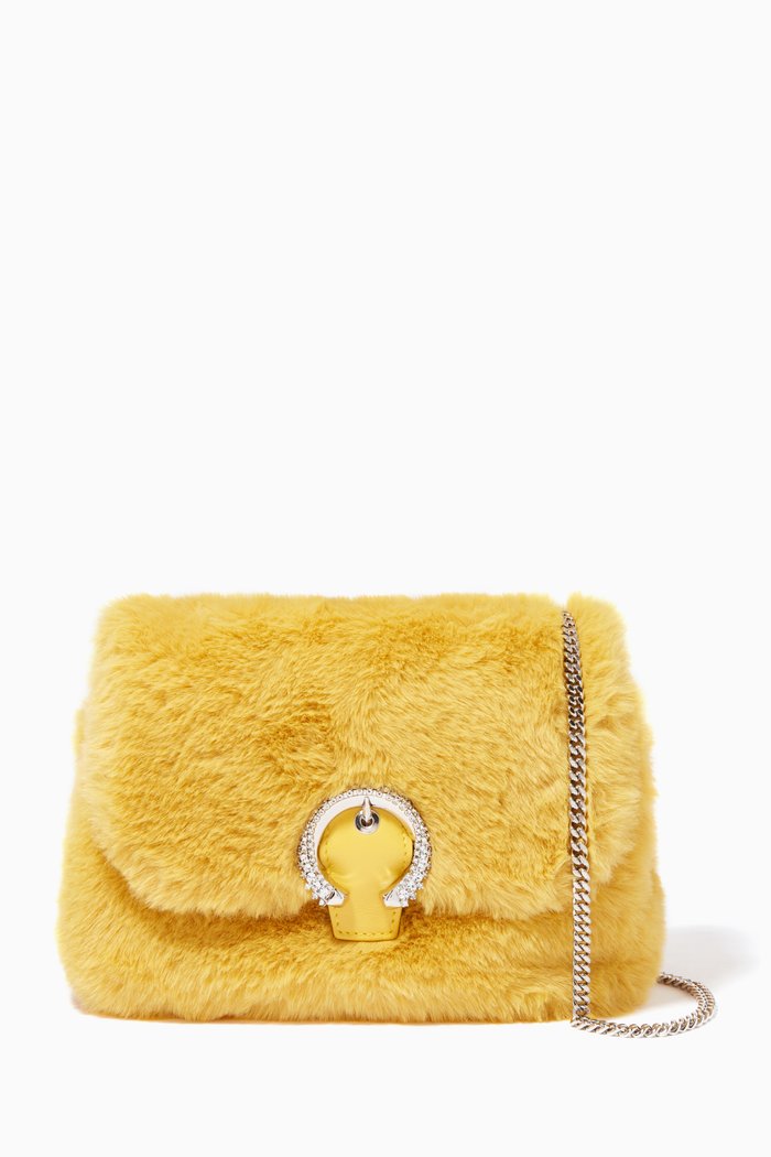 

Soft Madeline Crystal Buckle Mini Bag in Faux Fur, Yellow