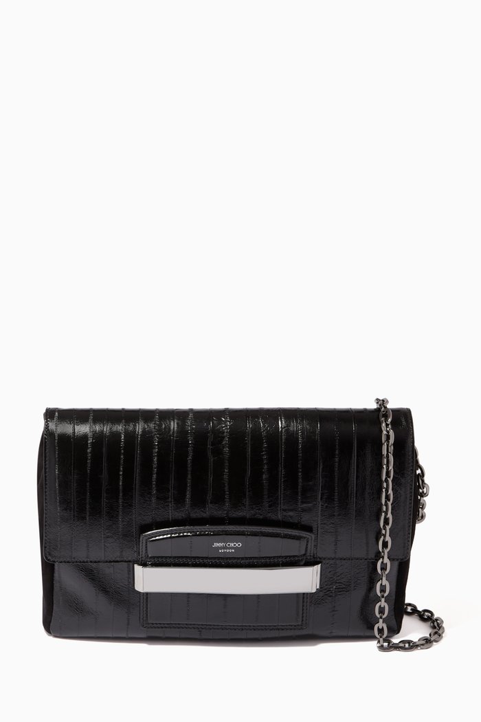 

Carolina/M Bag with Bar Closure in Eel Skin, Black