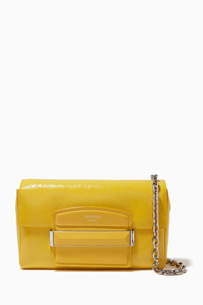 

Carolina/S Bag with Bar Closure in Patent Textured Leather, Yellow