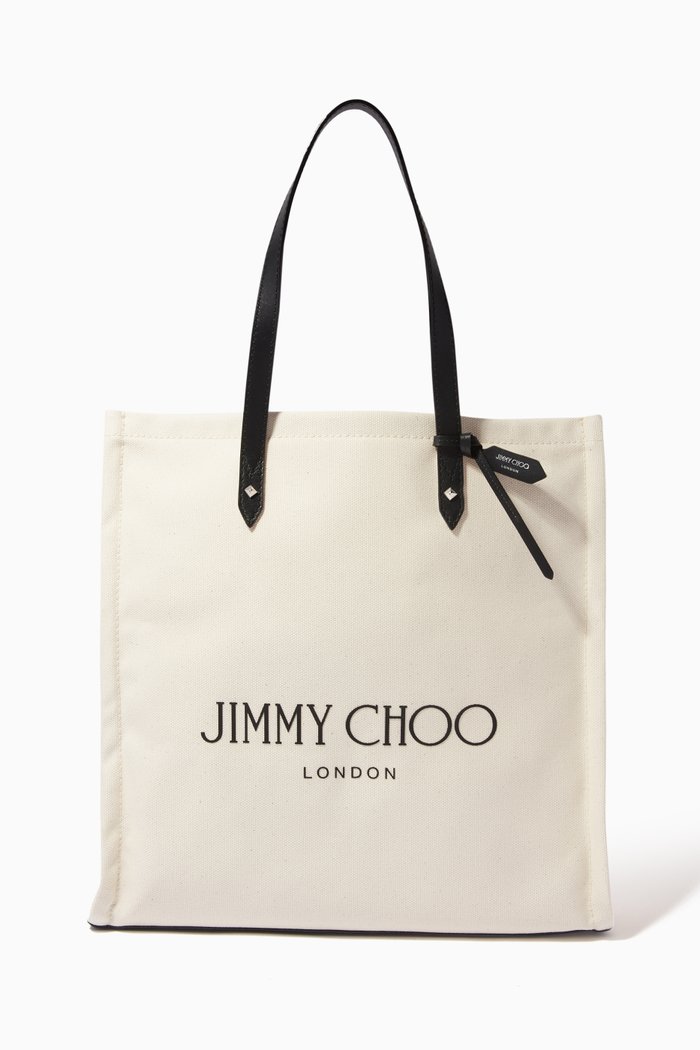 

Logo Tote Bag in Canvas with Leather Handles, Black