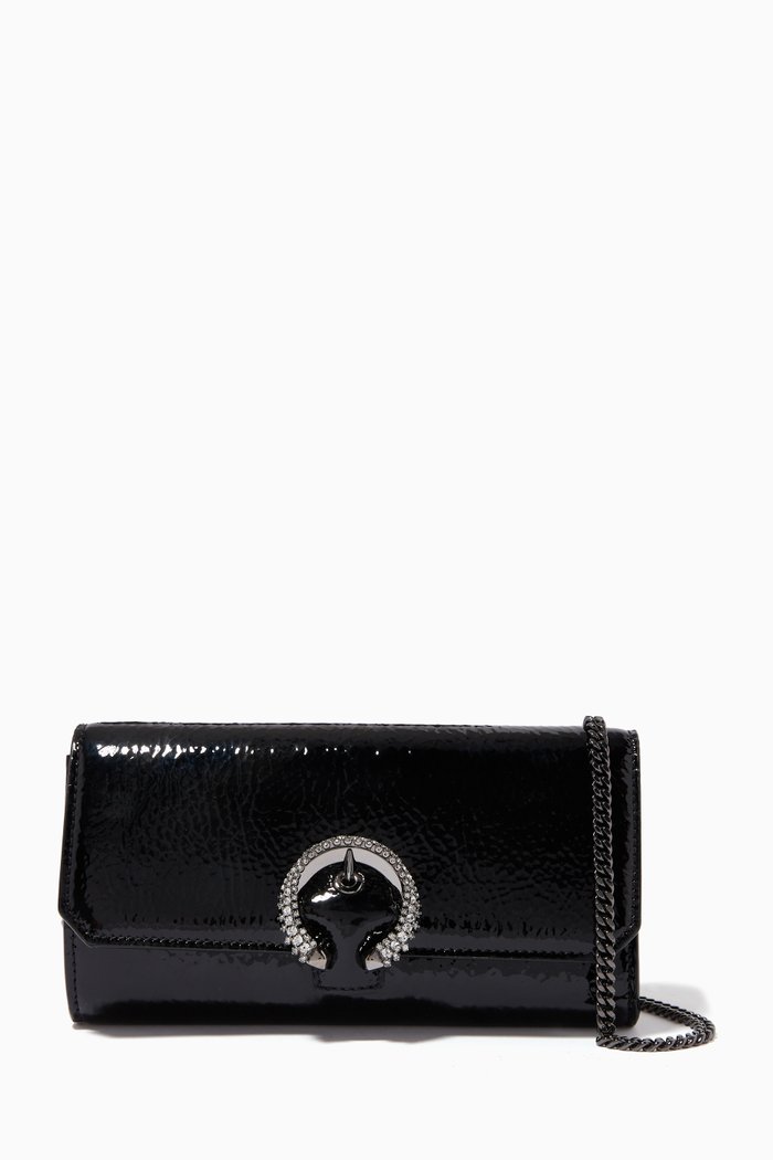 

Wallet W/Chain with Crystal Buckle in Patent Textured Leather, Black