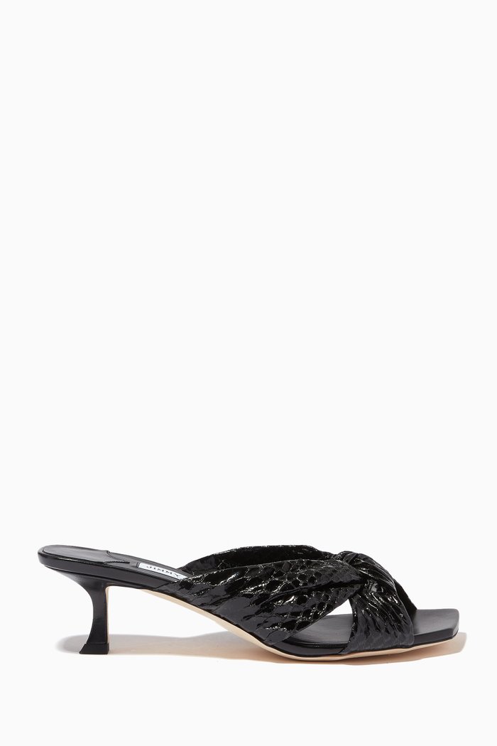 

Avenue 50 Mules in Gel Snake-printed Leather, Black