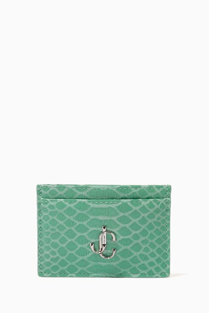 

Umika Card Holder in Gel Snake-printed Leather, Green