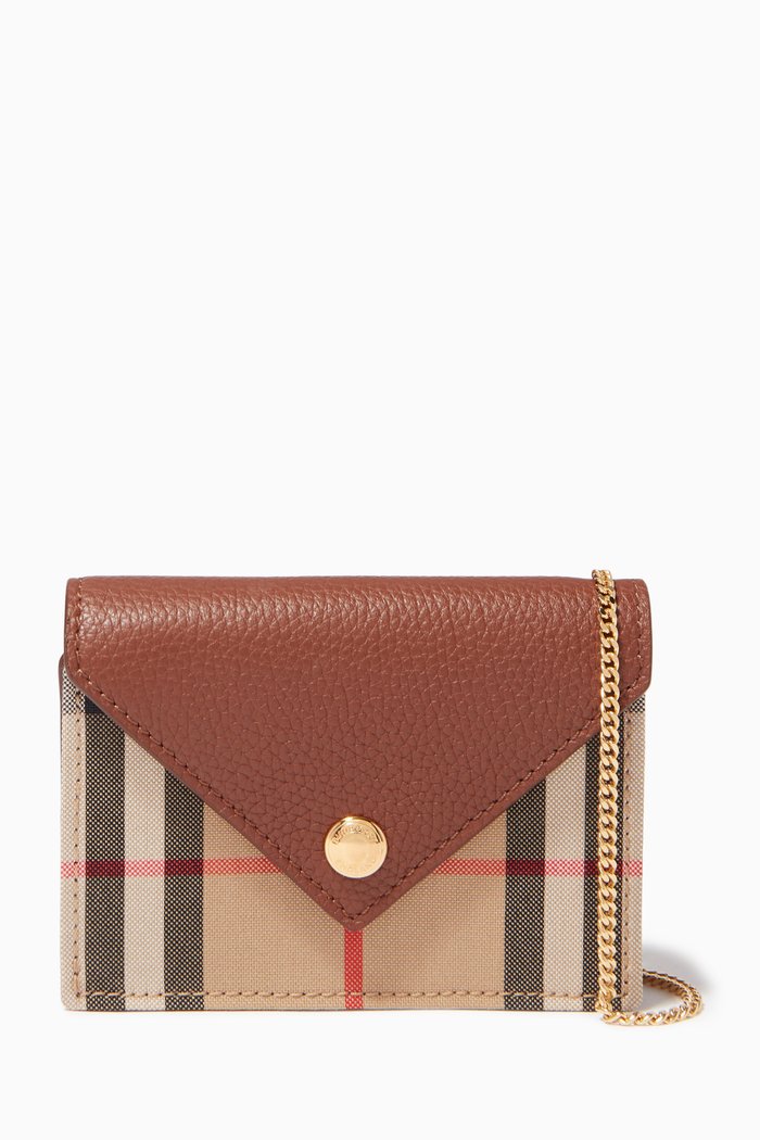 

Card Case with Strap in Vintage Check & Grainy Leather, Neutral