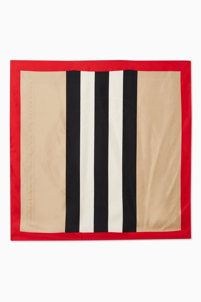 

Square Scarf in Icon Stripe & Logo Graphic Silk, Neutral