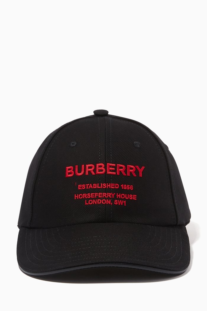 

Horseferry Motif Baseball Cap in Cotton Twill, Black