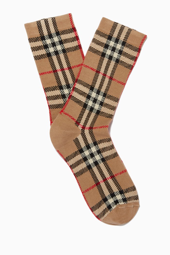 

Vintage Check Socks in Cotton & Cashmere Blend, Neutral