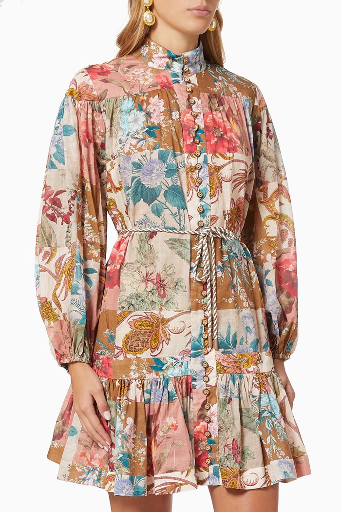 

Cassia Drop Waist Mini Dress in Cotton, Multicolour