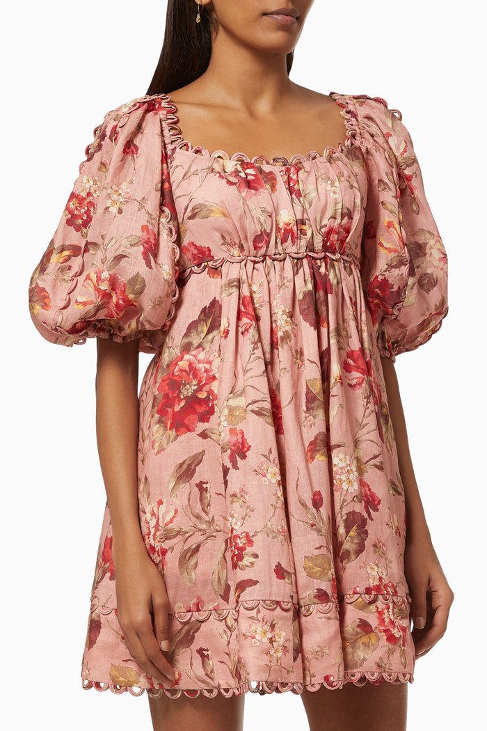 

Cassia Scallop Dress in Linen, Pink