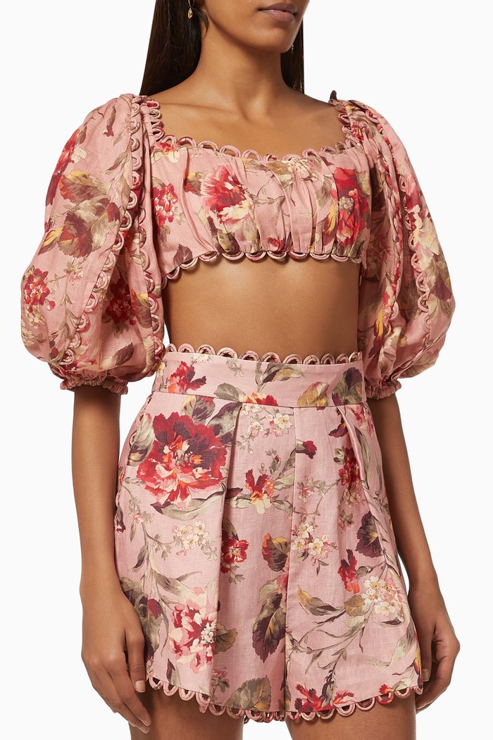 Cassia Scallop Crop Top in Cotton, Pink