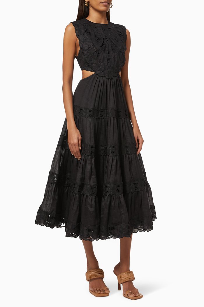 

Cassia Yoke Dress in Linen, Black