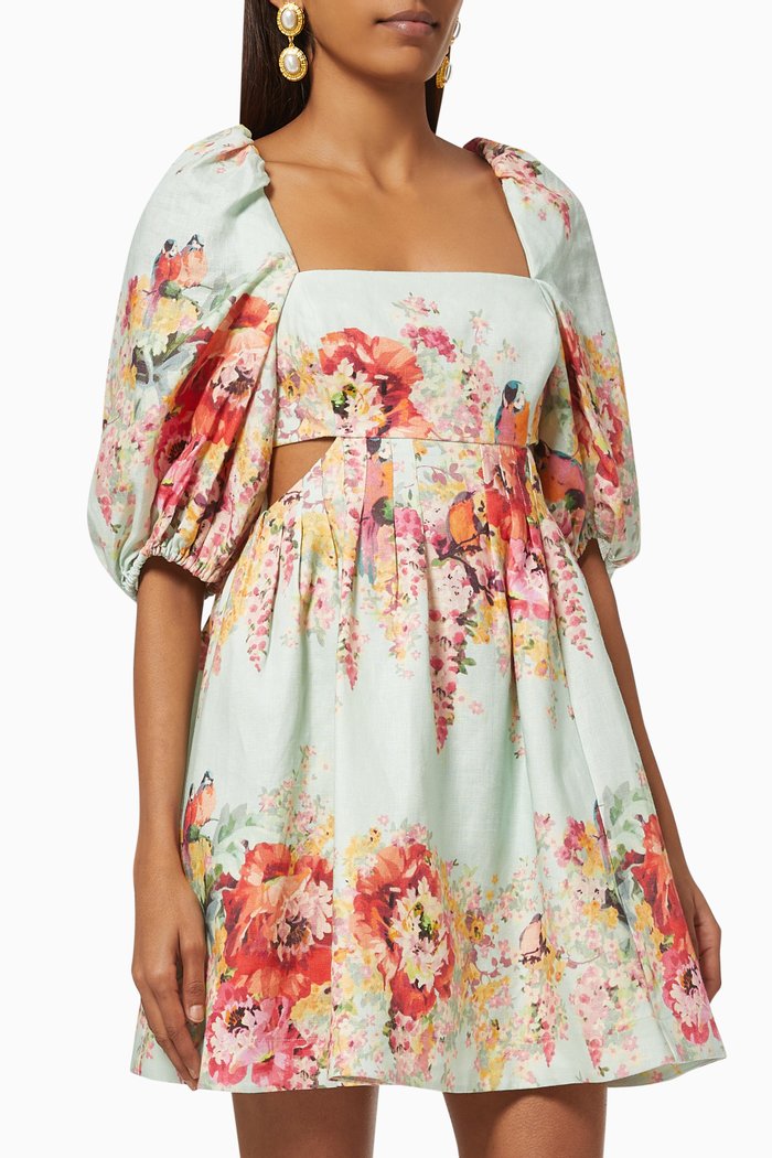 

Mae Cut Out Mini Dress in Linen, Multicolour