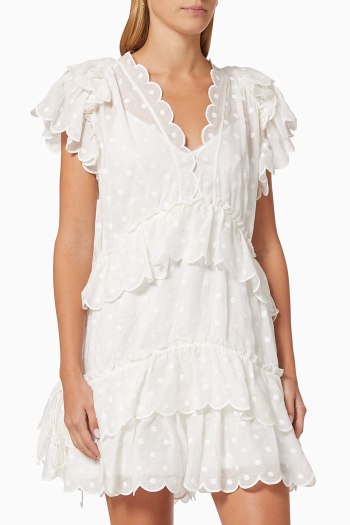 

Mae Dot Mini Dress in Ramie, Neutral