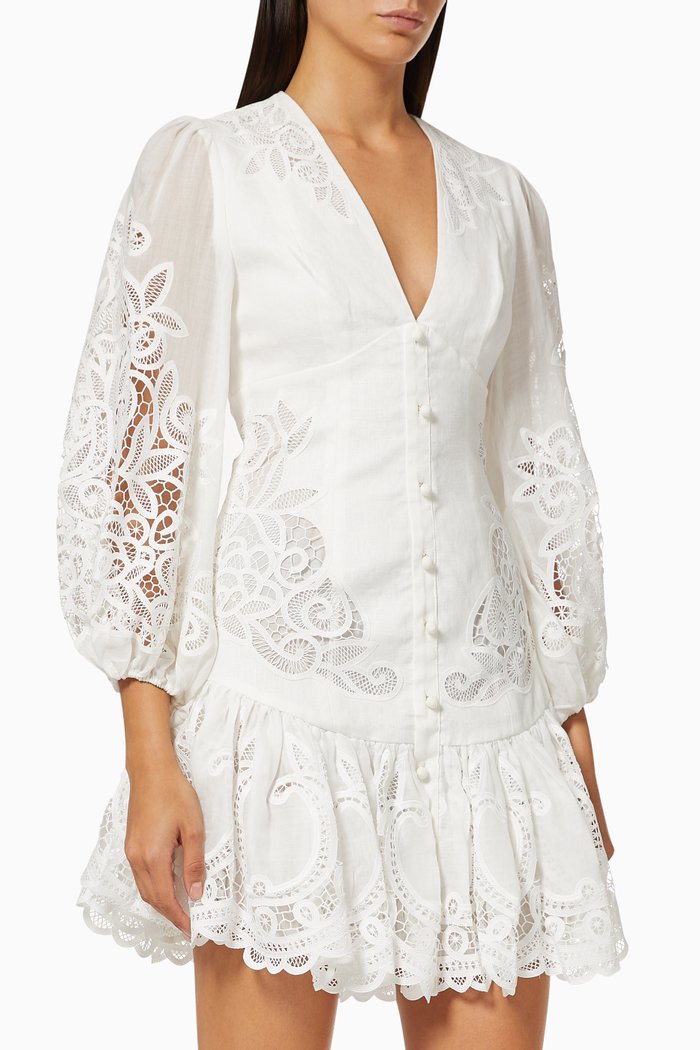 

Mae Lace Mini Dress in Linen, Neutral