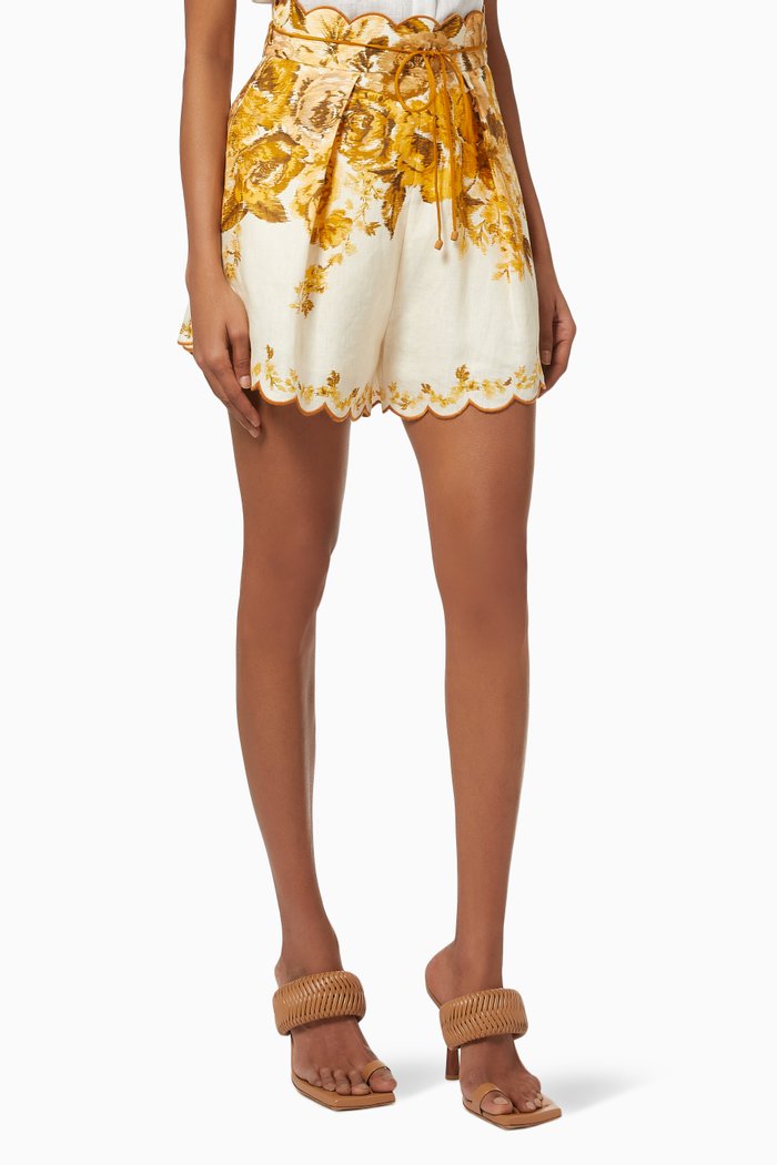 

Aliane Scallop Shorts in Linen, Multicolour