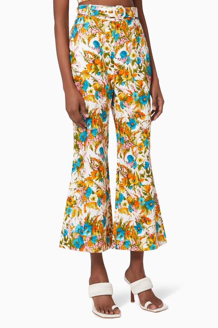 Estelle Crop Flare Pants in Linen, Multicolour